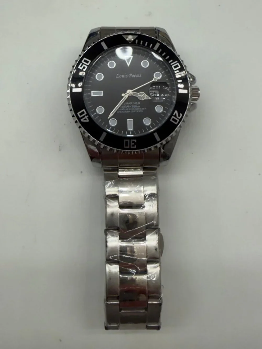 Louis Poems Diver Black Dial Men's Steel 43mm Date Quartz Watch NEW